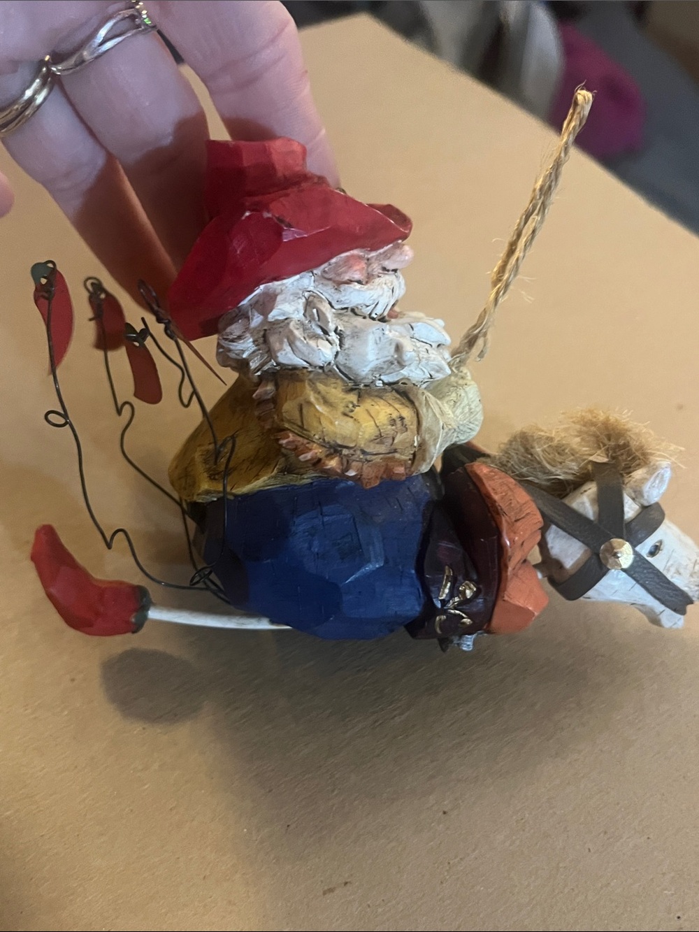 Rustic Cowboy Santa riding a play horse Ornament/Boots, Hat Western Wear 797